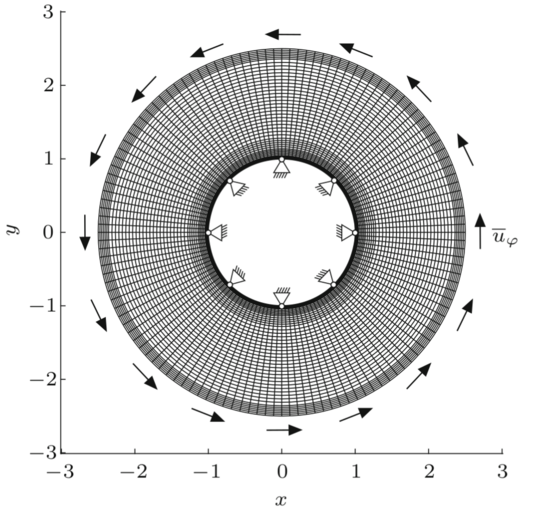 Refined physical mesh for a two-dimensional cylindrical tube including boundary conditions